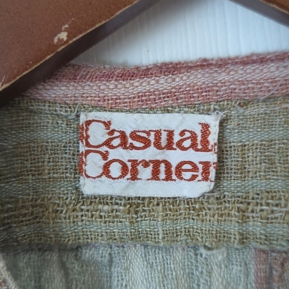 Casual Corner 70's Vintage Plaid Woven Gauze Short Dolman Sleeve V-neck Top S - Picture 4 of 10